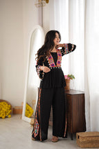 Diya Rayon Silk Mirror & Kodi Work Top with Embroidered Palazzo