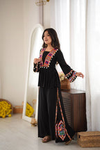 Diya Rayon Silk Mirror & Kodi Work Top with Embroidered Palazzo