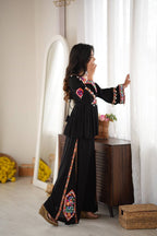 Diya Rayon Silk Mirror & Kodi Work Top with Embroidered Palazzo