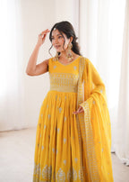 Riddhi Georgette Designer Embroidered Anarkali with Pant & Dupatta