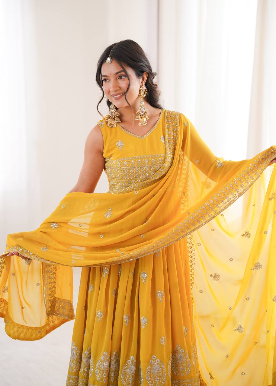 Riddhi Georgette Designer Embroidered Anarkali with Pant & Dupatta