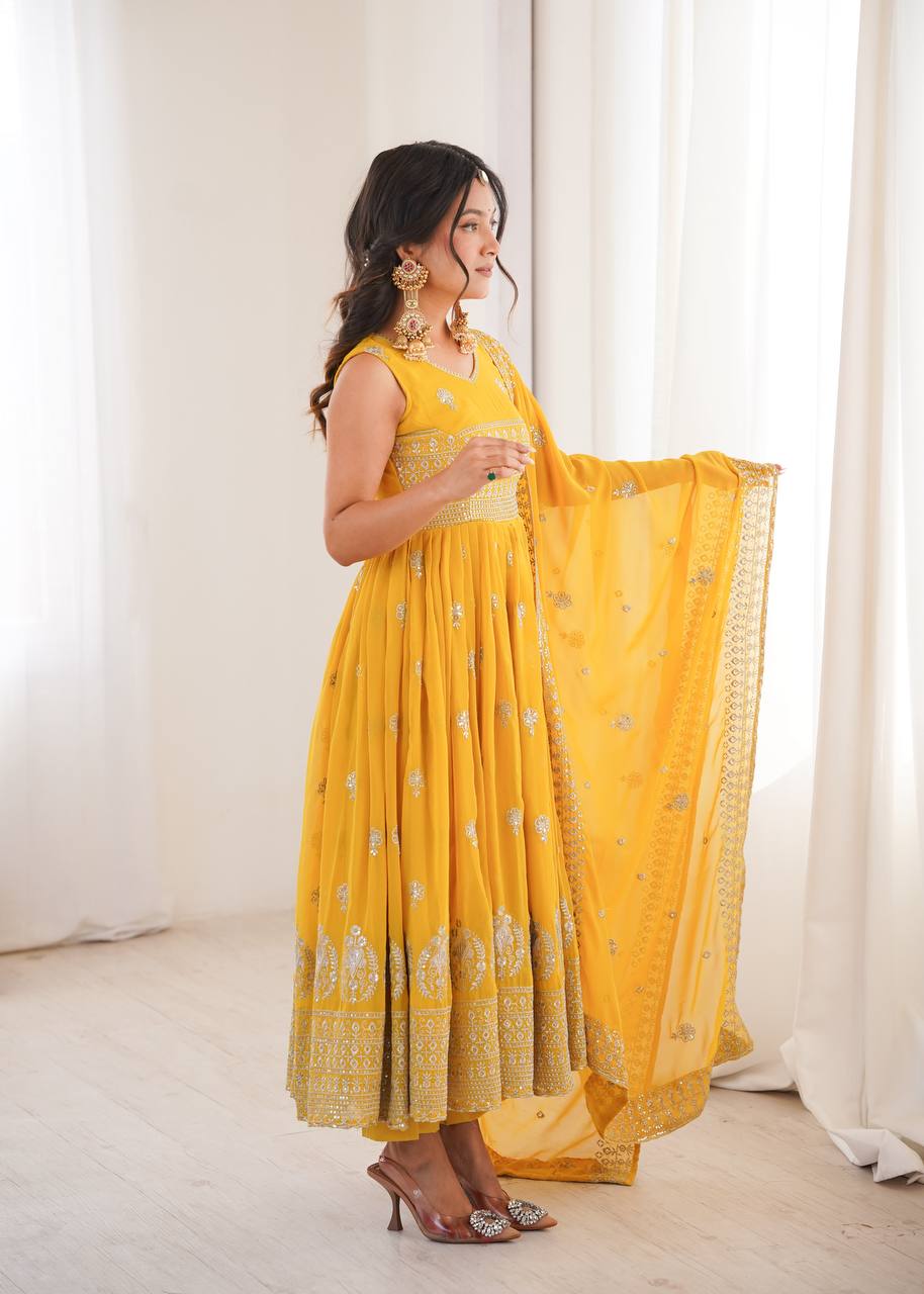Riddhi Georgette Designer Embroidered Anarkali with Pant & Dupatta