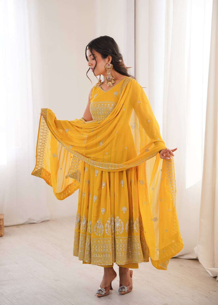 Riddhi Georgette Designer Embroidered Anarkali with Pant & Dupatta