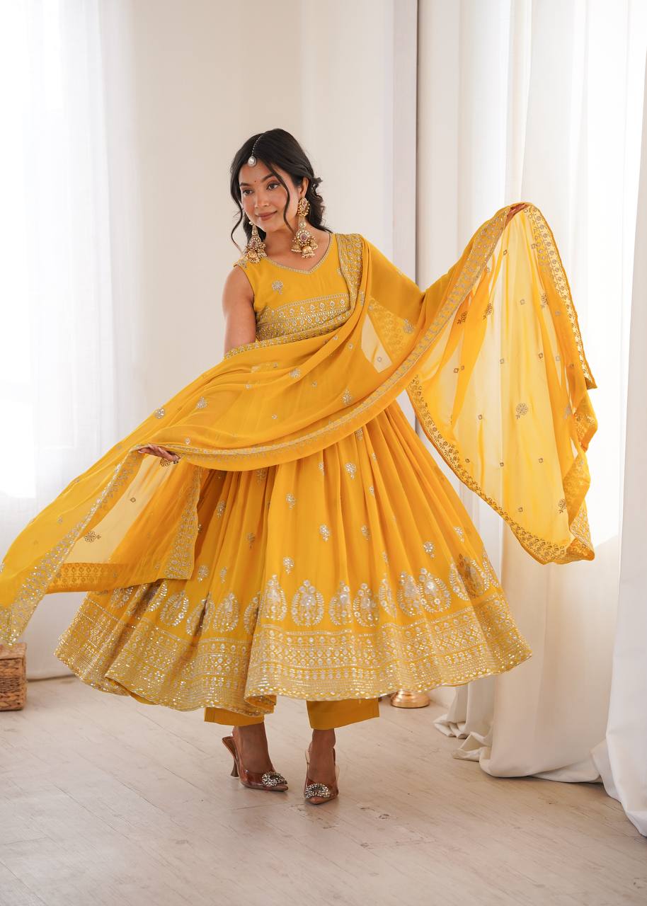 Riddhi Georgette Designer Embroidered Anarkali with Pant & Dupatta