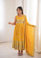 Riddhi Georgette Designer Embroidered Anarkali with Pant & Dupatta