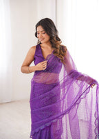 Ishita Soft Net Thread & Sequins Embroidered Saree with Benglori Silk Blouse