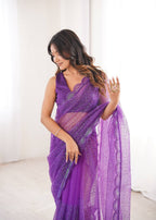 Ishita Soft Net Thread & Sequins Embroidered Saree with Benglori Silk Blouse