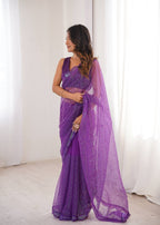 Ishita Soft Net Thread & Sequins Embroidered Saree with Benglori Silk Blouse