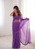 Ishita Soft Net Thread & Sequins Embroidered Saree with Benglori Silk Blouse