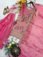 Aahana Silk Sequins & Coding Embroidered Top with Sharara & Dupatta