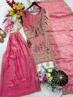 Aahana Silk Sequins & Coding Embroidered Top with Sharara & Dupatta