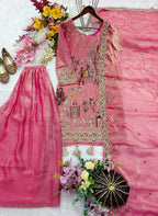 Aahana Silk Sequins & Coding Embroidered Top with Sharara & Dupatta