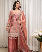 Aahana Silk Sequins & Coding Embroidered Top with Sharara & Dupatta