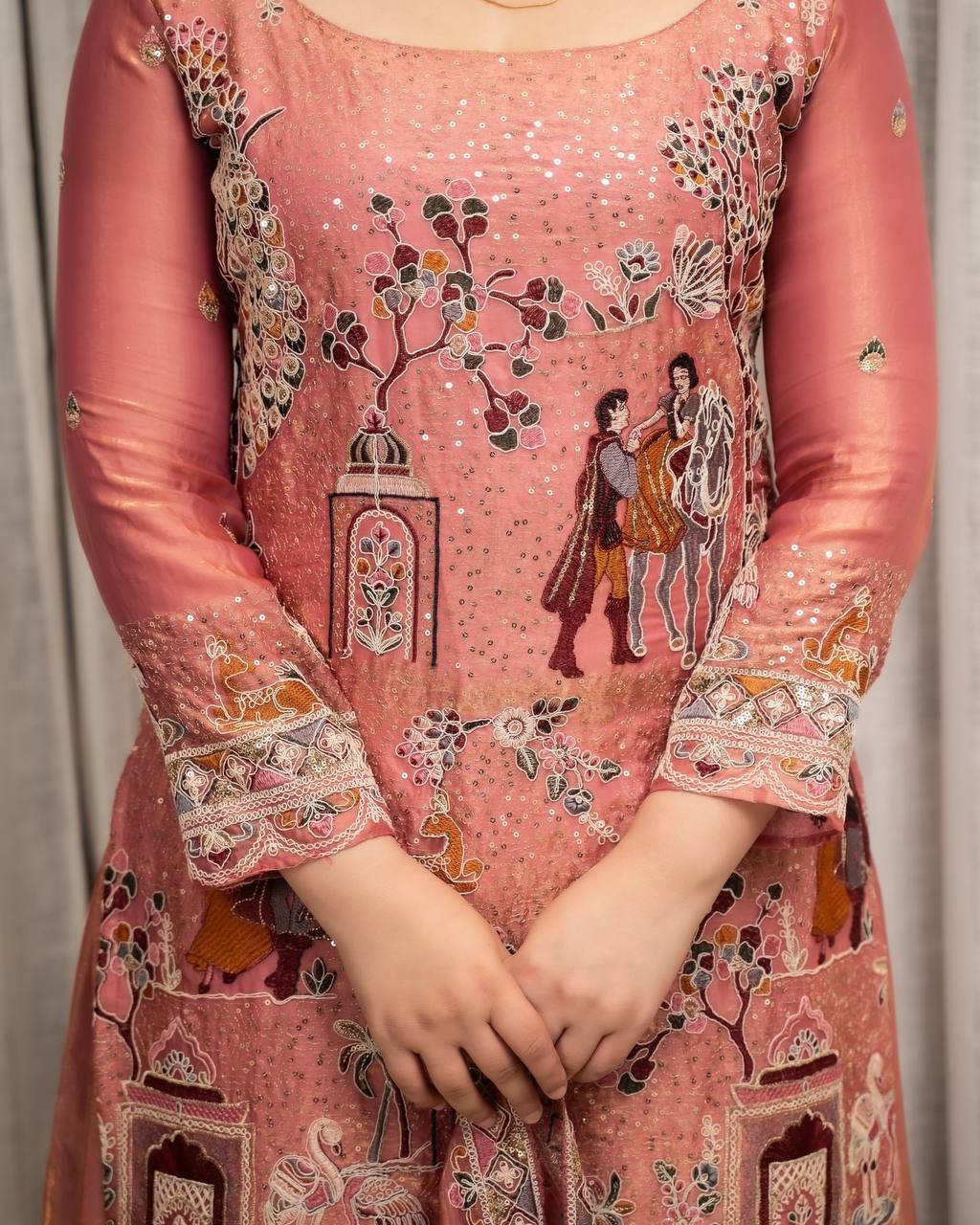 Aahana Silk Sequins & Coding Embroidered Top with Sharara & Dupatta