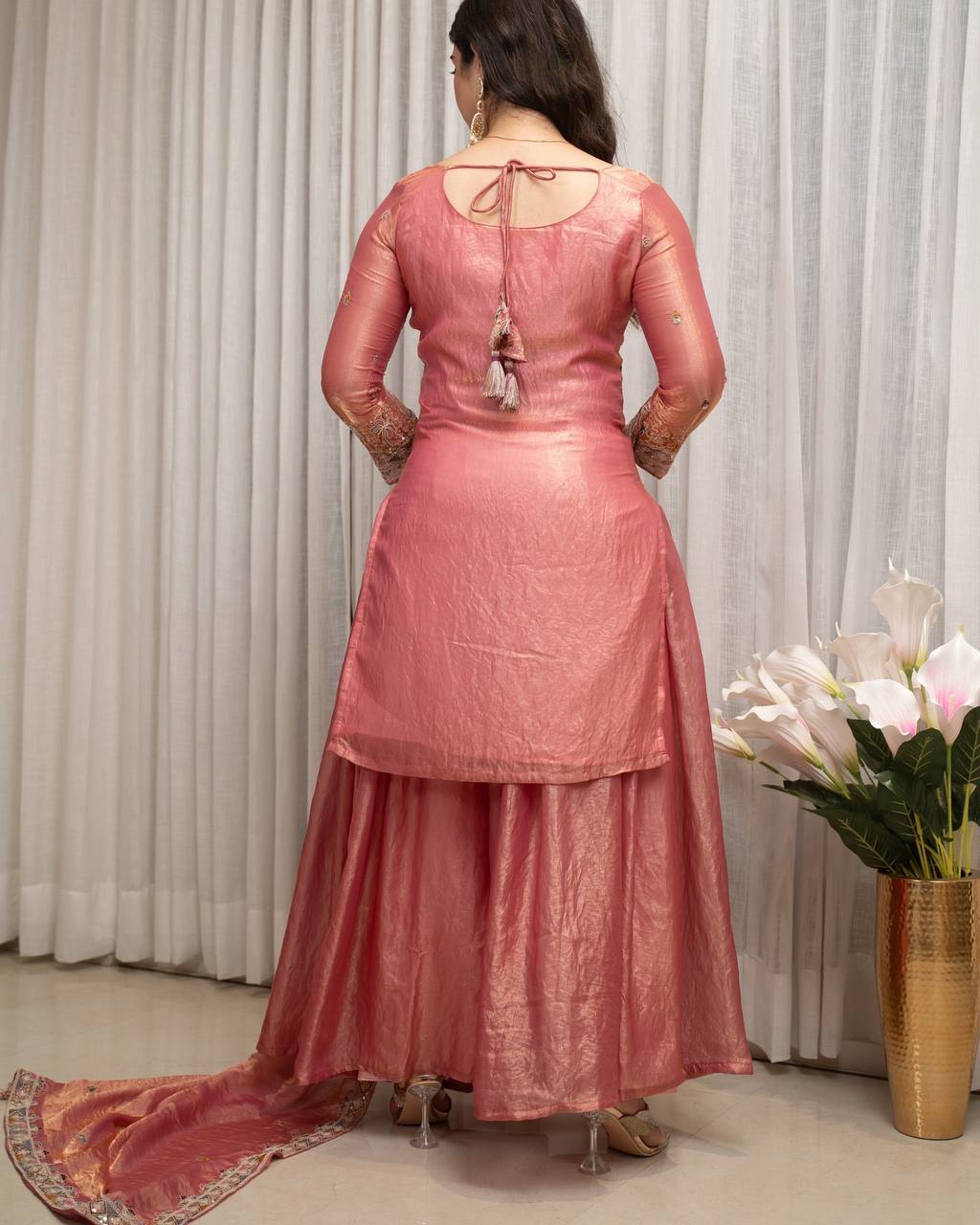 Aahana Silk Sequins & Coding Embroidered Top with Sharara & Dupatta