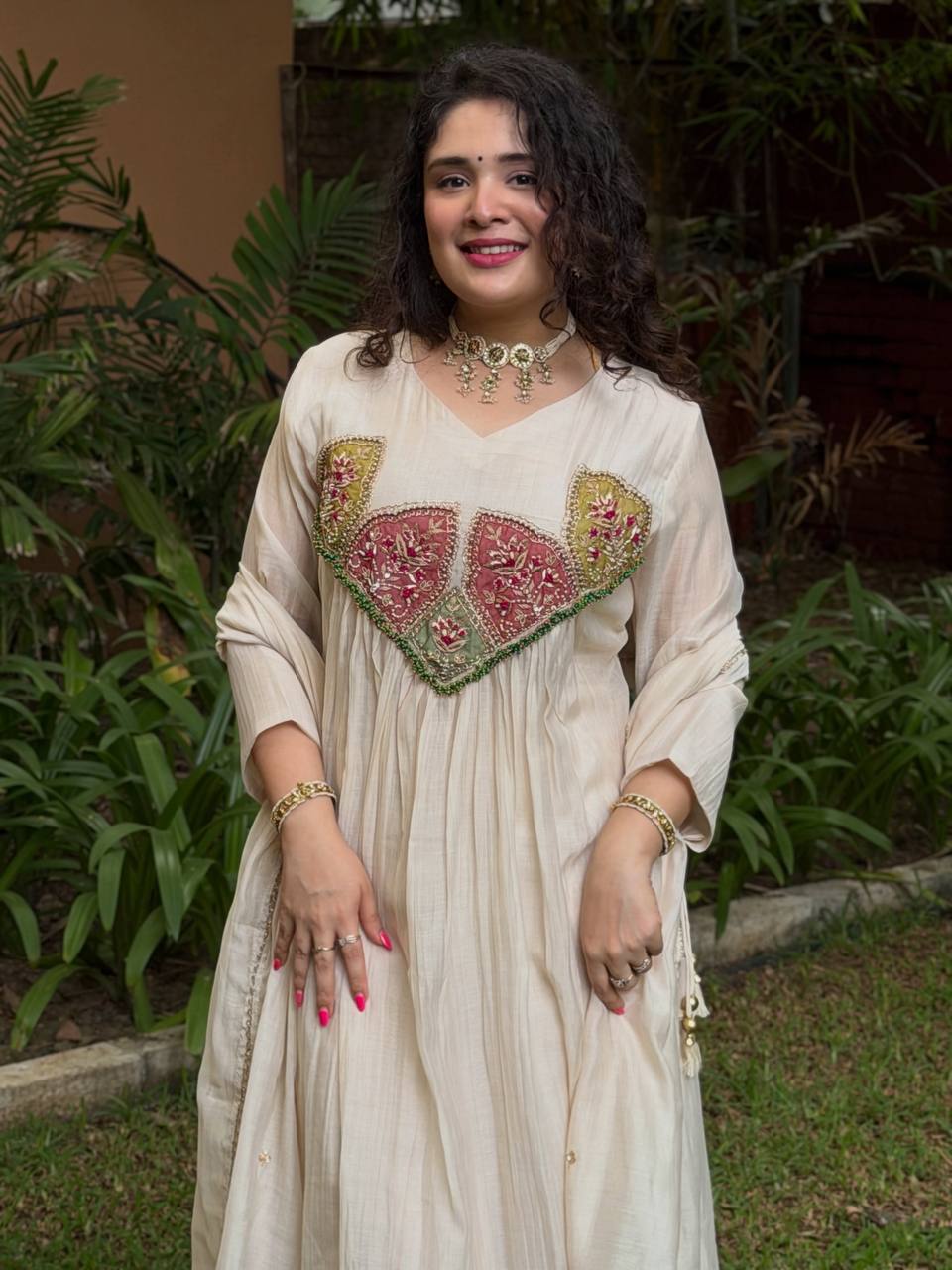 Diya Mal Chanderi Embroidered Kurti with Pant & Fancy Dupatta