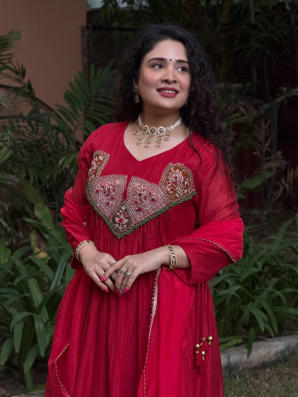 Diya Mal Chanderi Embroidered Kurti with Pant & Fancy Dupatta