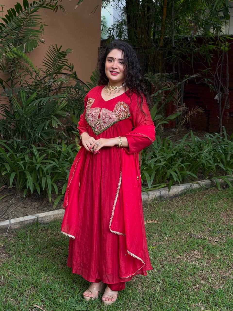 Diya Mal Chanderi Embroidered Kurti with Pant & Fancy Dupatta