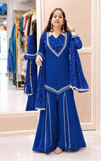 Zarelle Noor Designer Heavy Roman Glass Mirror Work Palazzo Suit Set with Chanderi Silk Moti Dupatta