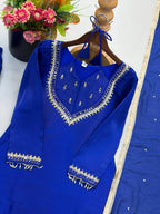 Zarelle Noor Designer Heavy Roman Glass Mirror Work Palazzo Suit Set with Chanderi Silk Moti Dupatta