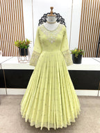 Pistachio Green Georgette Anarkali with Embroidery & Moti Work for Festivals