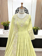 Pistachio Green Georgette Anarkali with Embroidery & Moti Work for Festivals