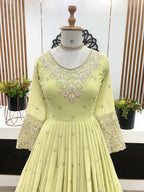 Pistachio Green Georgette Anarkali with Embroidery & Moti Work for Festivals