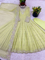 Pistachio Green Georgette Anarkali with Embroidery & Moti Work for Festivals