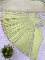 Pistachio Green Georgette Anarkali with Embroidery & Moti Work for Festivals