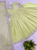 Pistachio Green Georgette Anarkali with Embroidery & Moti Work for Festivals