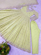 Pistachio Green Georgette Anarkali with Embroidery & Moti Work for Festivals