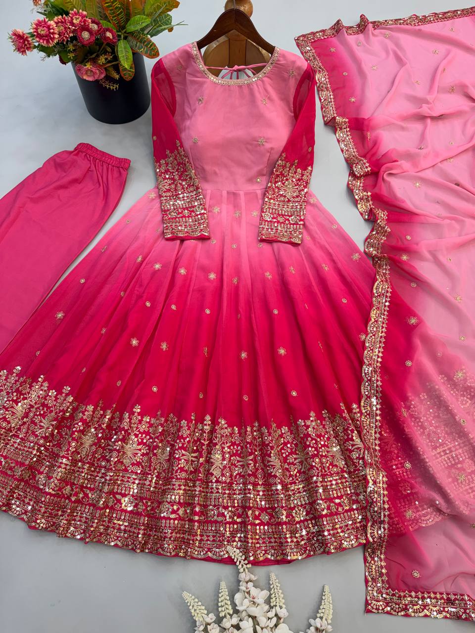 Meher Georgette Sequence Embroidered Anarkali Gown Set