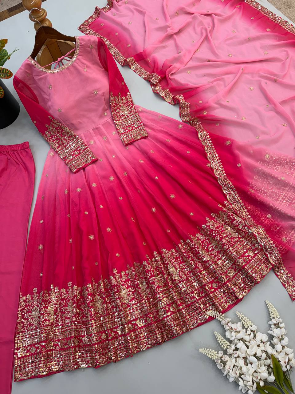 Meher Georgette Sequence Embroidered Anarkali Gown Set