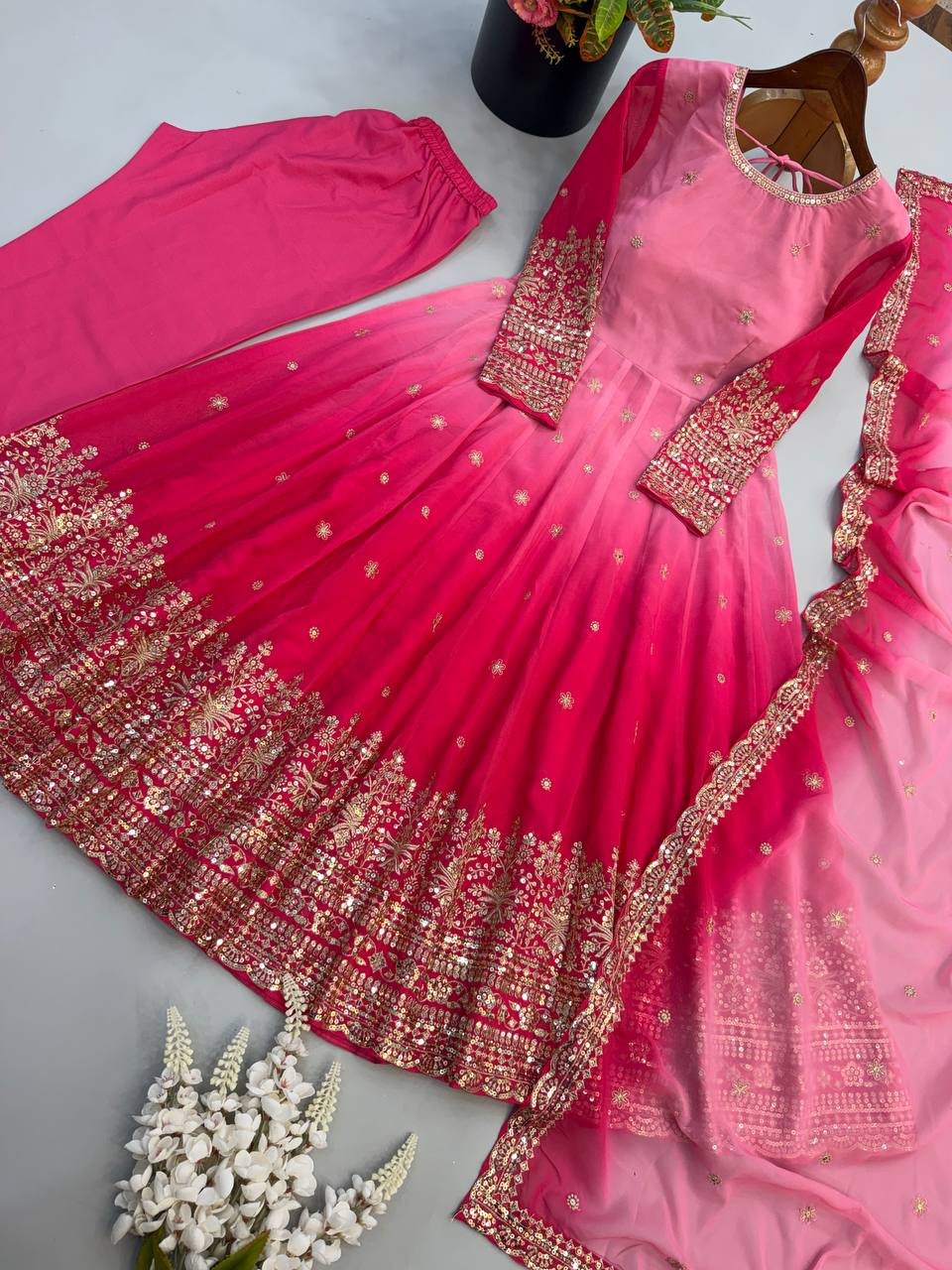 Meher Georgette Sequence Embroidered Anarkali Gown Set