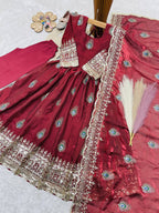 Aaradhya Fendy Silk Sequins Embroidered Child Gown Set with Pant & Dupatta