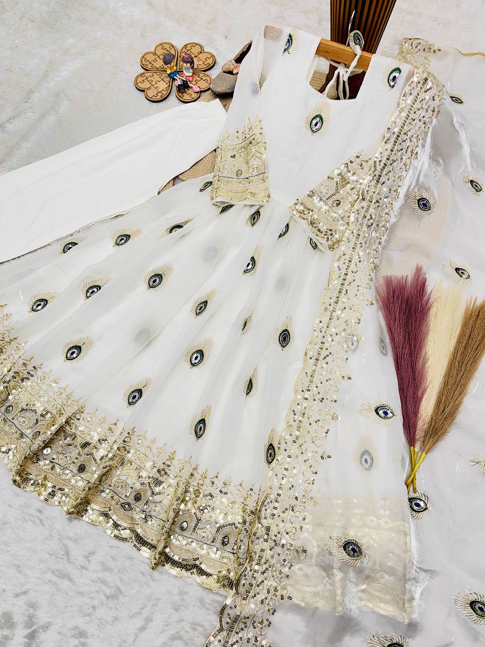 Aaradhya Fendy Silk Sequins Embroidered Child Gown Set with Pant & Dupatta