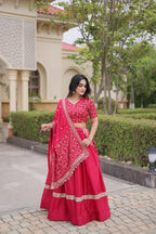 Satin Lehenga Choli with Zari Sequin Embroidery & Designer Dupatta, Wedding Wear