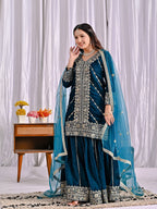 Mehrnoor Heavy Velvet Embroidered Sharara Palazzo Suit with Butterfly Net Dupatta