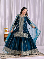 Mehrnoor Heavy Velvet Embroidered Sharara Palazzo Suit with Butterfly Net Dupatta