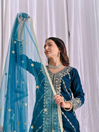 Mehrnoor Heavy Velvet Embroidered Sharara Palazzo Suit with Butterfly Net Dupatta
