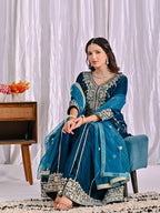 Mehrnoor Heavy Velvet Embroidered Sharara Palazzo Suit with Butterfly Net Dupatta