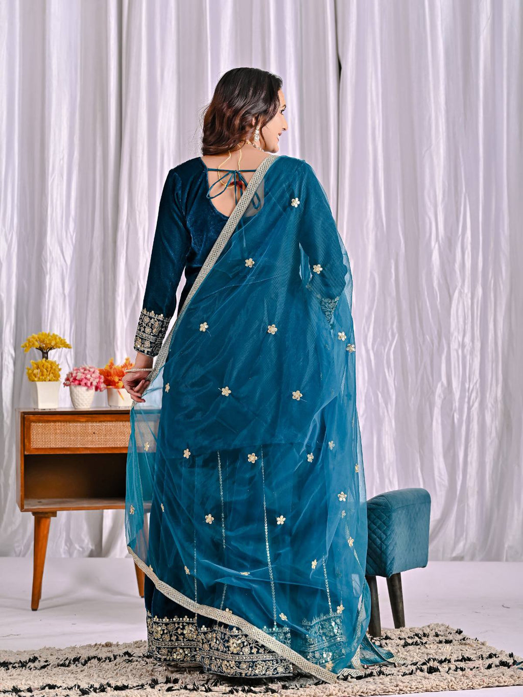 Mehrnoor Heavy Velvet Embroidered Sharara Palazzo Suit with Butterfly Net Dupatta