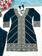 Mehrnoor Heavy Velvet Embroidered Sharara Palazzo Suit with Butterfly Net Dupatta