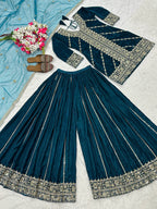 Mehrnoor Heavy Velvet Embroidered Sharara Palazzo Suit with Butterfly Net Dupatta