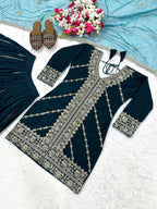 Mehrnoor Heavy Velvet Embroidered Sharara Palazzo Suit with Butterfly Net Dupatta