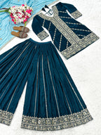 Mehrnoor Heavy Velvet Embroidered Sharara Palazzo Suit with Butterfly Net Dupatta