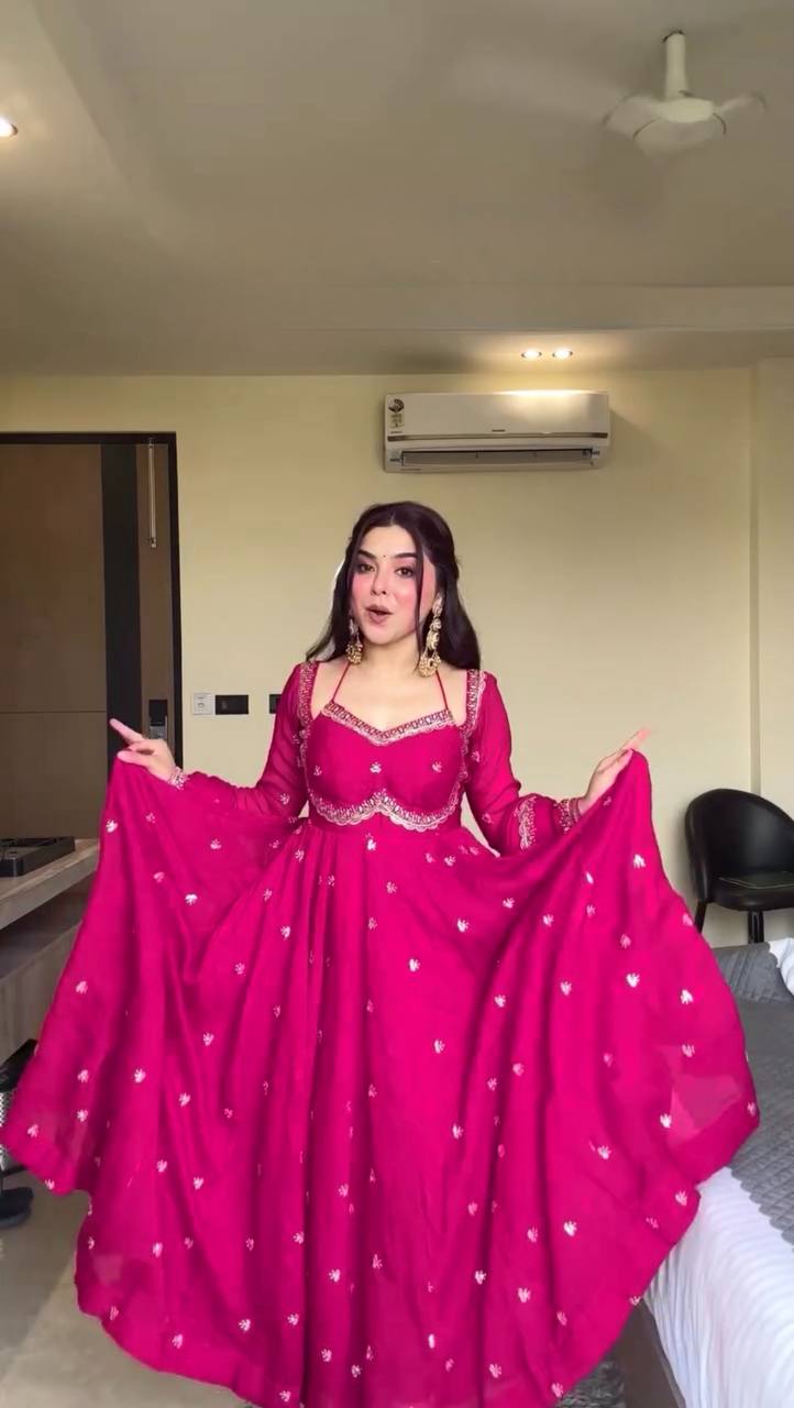 Aaliya Faux Georgette Anarkali Suit with Thread Sequin Work, 4 Meter Flair & Lace Border Dupatta