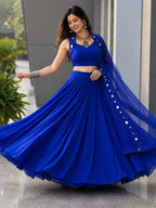 Aashvi Cotton Mirror Work Lehenga Choli with 8 Meter Flair & Embroidered Georgette Dupatta