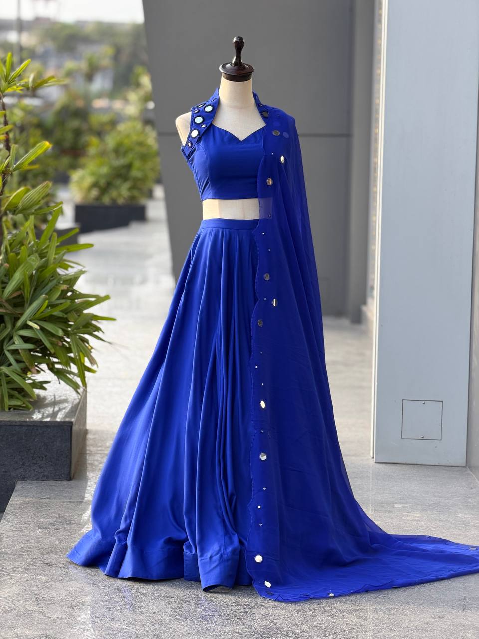 Aashvi Cotton Mirror Work Lehenga Choli with 8 Meter Flair & Embroidered Georgette Dupatta