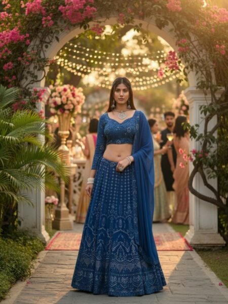 Premium Embroidered Blue Designer Lehenga Choli set Stitched